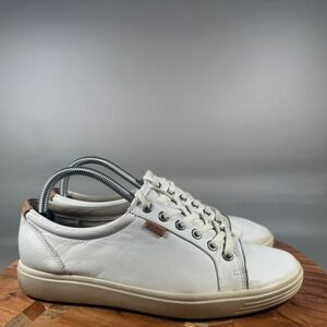 ECCO Soft 7 White Leather Lace Up Sneakers Extra Width Women Size 9 EU 40